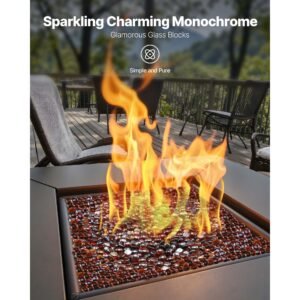 fire glass, 10lbs / 4.5kg high temperature resistant fireplace rocks, 3/4 inch / 19.05 mm reflective & smokeless firepit glass beads, high luster stone landscaping for fire pit table, rich amber