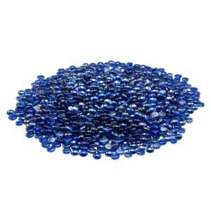 Fire Glass, 10LBS/4.5KG High-Temperature Resistant Fireplace Rocks, 3/4-Inch / 19.05 mm Reflective & Smokeless Firepit Glass Beads, High Luster Stone Landscaping for Fire Pit Table, Cobalt Blue