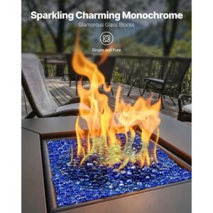 fire glass, 10lbs/4.5kg high temperature resistant fireplace rocks, 3/4 inch / 19.05 mm reflective & smokeless firepit glass beads, high luster stone landscaping for fire pit table, cobalt blue