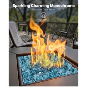 fire glass, 20 lbs / 9 kg high temperature resistant fireplace rocks, 1/2 inch / 12.7 mm reflective & smokeless firepit glass rock, high luster stone landscaping for fire pit table, aqua blue