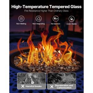 fire glass, 20 lbs / 9.0 kg high temperature resistant fireplace rocks, 1/2 inch / 12.7 mm reflective & smokeless firepit glass rock, high luster stone landscaping for fire pit table, copper