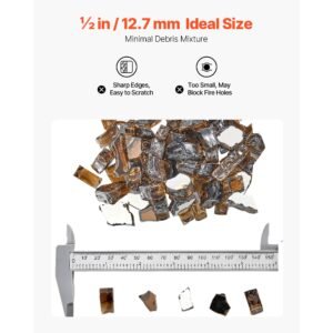 fire glass, 20 lbs / 9.0 kg high temperature resistant fireplace rocks, 1/2 inch / 12.7 mm reflective & smokeless firepit glass rock, high luster stone landscaping for fire pit table, copper