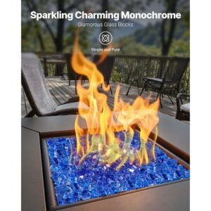 fire glass, 20lbs / 9kg high temperature resistant fireplace rocks, 1/2 inch / 12.7 mm reflective & smokeless firepit glass rock, high luster stone landscaping for fire pit table, cobalt blue