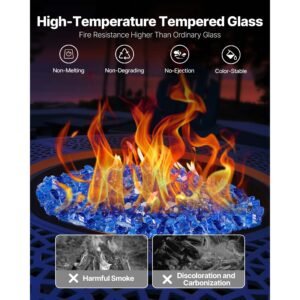 fire glass, 20lbs / 9kg high temperature resistant fireplace rocks, 1/2 inch / 12.7 mm reflective & smokeless firepit glass rock, high luster stone landscaping for fire pit table, cobalt blue