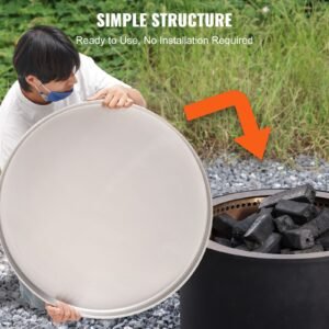 fire pit cover lid, 27" portable firepit spark screen,stainless steel steel metal cover, easy opening outdoor wood burning and camping stove accessory, for outdoor patio fire pits backyard