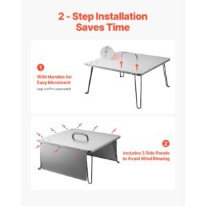 fire pit heat deflector, 25.4x25.4x14.6 inch square outdoor burner cover, stainless steel bonfire camping wood burning, push heat down and out with 4 foldable legs & carrying handle