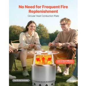 fire pit heat deflector for solo stove ranger, 20 inch round for wood burning fire pit, 304 stainless steel heat diffuser, detachable burner cover camping accessories