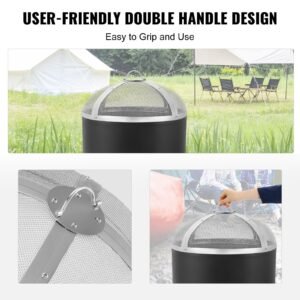 fire pit spark screen round 20", reinforced heavy duty steel metal cover, outdoor firepit lid, easy opening top screen covers round with ring handle for outdoor patio fire pits backyard