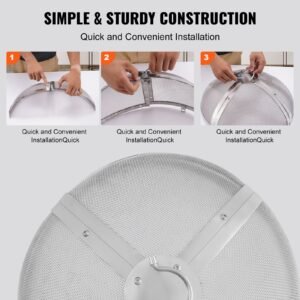 fire pit spark screen round 27", reinforced heavy duty steel metal cover, outdoor firepit lid, easy opening top screen covers round with ring handle for outdoor patio fire pits backyard