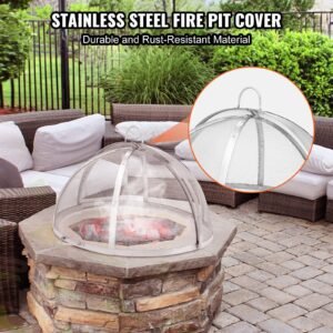firepit spark screen lid, 30" diameter, outdoor firepit ring cover round accessories, fire pit metal cover, easy opening stainless steel fire ring covers for outdoor patio fire pits backyard