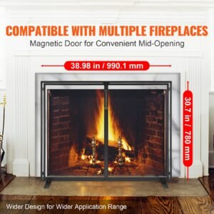 fireplace screen 1 panel with door, sturdy iron mesh fireplace screen, 38.98"(l) x30.7"(h) spark guard cover, simple installation, free standing fire fence grate for living room home decor moder