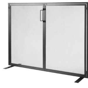 Fireplace Screen 1 Panel with Door, Sturdy Iron Mesh Fireplace Screen, 38.98"(L) x30.7"(H) Spark Guard Cover, Simple Installation, Free Standing Fire Fence Grate for Living Room Home Decor Moder