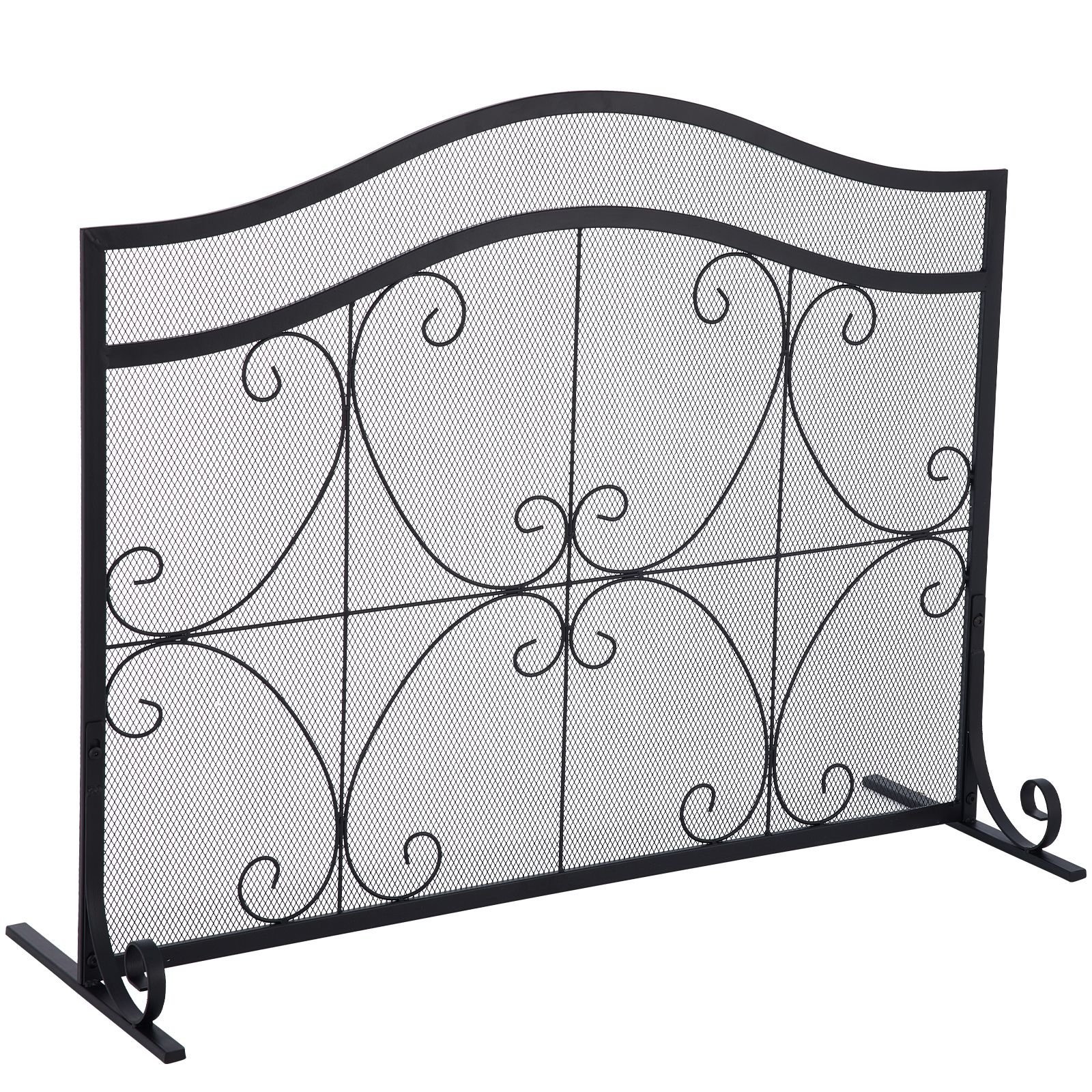 fireplace screen, 38 x 26.5 inch,heavy duty iron freestanding spark guard with support, metal mesh craft, broom tong shovel poker included for fireplace decoration & protection, black