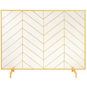 Fireplace Screen Single Panel, Sturdy Iron Mesh Fireplace Screen, 38.6"(L) x29.8"(H) Spark Guard Cover, Simple Installation, Free Standing Fire Fence Grate for Living Room Home Decor Modern