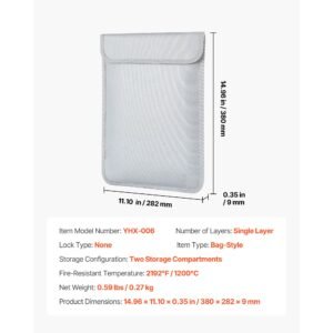 fireproof document bag, 2192 f heat insulated fireproof & waterproof bag with smooth zipper, portable file storage organizer home office travel use, for passports, important documents, files