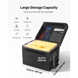 fireproof document box, 1832 f heat insulated fireproof & waterproof box, space saving and foldable design, portable home office travel file organizer, for passports, important documents, files