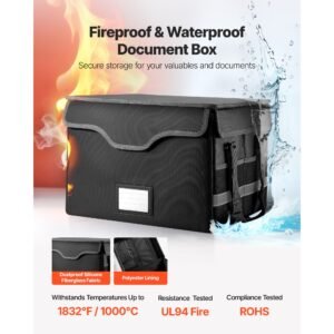 fireproof document box, 1832 fahrenheit heat insulated fireproof & waterproof box with lock, portable file storage security organizer home office use, for passports, important documents & files