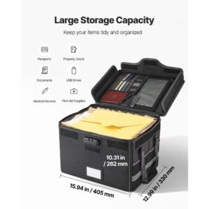 fireproof document box, 1832 fahrenheit heat insulated fireproof & waterproof box with lock, portable file storage security organizer home office use, for passports, important documents & files