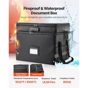 fireproof document box, 1832 fahrenheit heat insulated fireproof & waterproof box with lock, portable two layer file storage organizer home travel use, for passports, important documents, files