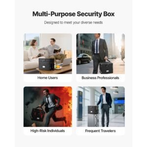 fireproof document box, 1832 fahrenheit heat insulated fireproof & waterproof box with lock, portable two layer file storage organizer home travel use, for passports, important documents, files