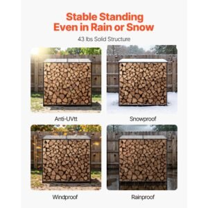firewood rack with sloped roof, 4 ft outdoor firewood holder, 1/4 cord log storage shed, 660lb max weight capacity, powder coated metal wood storage rack for fireplace deck backyard garden