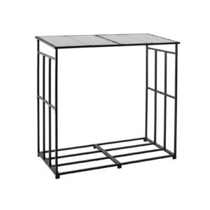 Firewood Rack with Sloped Roof, 4 ft Outdoor Firewood Holder, 1/4 Cord Log Storage Shed, 660lb Max Weight Capacity, Powder-Coated Metal Wood Storage Rack for Fireplace Deck Backyard Garden