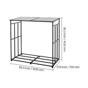 firewood rack with sloped roof, 4 ft outdoor firewood holder, 1/4 cord log storage shed, 660lb max weight capacity, powder coated metal wood storage rack for fireplace deck backyard garden