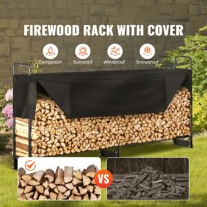firewood rack with waterproof cover, 101 x 14 x 46 in outdoor firewood holder, 660lb weight capacity, 1/2 cord log holder, half covered, powder coated wood storage rack for fireplace deck