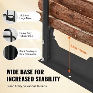 firewood rack with waterproof cover, 101 x 14 x 46 in outdoor firewood holder, 660lb weight capacity, 1/2 cord log holder, half covered, powder coated wood storage rack for fireplace deck