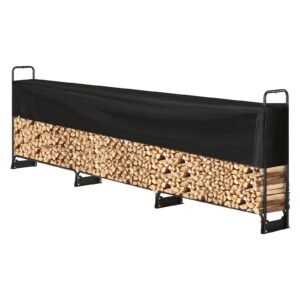 firewood rack with waterproof cover, 150 x 14 x 46 in outdoor firewood holder, 660lb weight capacity, 1/2 cord log holder, half covered, powder coated wood storage rack for fireplace deck