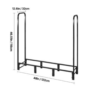 firewood rack with waterproof cover, 4 ft outdoor firewood holder, 1/4 cord storage metal log holder, 400lb max weight capacity, top covered, powder coated wood storage rack for fireplace deck