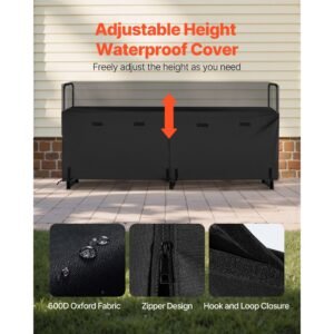 firewood rack with waterproof cover, 8 ft outdoor firewood holder, 1/2 cord storage metal log holder, 660lb max weight capacity, top covered, powder coated wood storage rack for fireplace deck