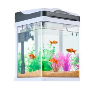 fish tank aquarium, 2 gallon led square ultra clear glass tank temperature monitoring adjustable 7 color lighting, self cleaning system fishbowl for freshwater & saltwater fish home,office,pet