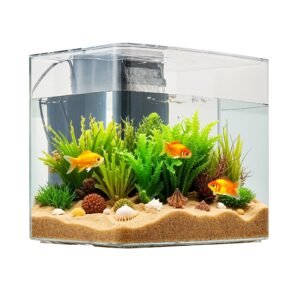 fish tank aquarium, 3.5 gallon arch ultra clear gpps starter smart tank adjustable 3 color lighting, self cleaning system fishbowl for freshwater & saltwater fish home, office, or pet use