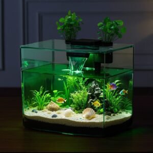fish tank aquarium, 3.5 gallon arch ultra clear gpps starter smart tank adjustable 3 color lighting, self cleaning system fishbowl for freshwater & saltwater fish home, office, or pet use