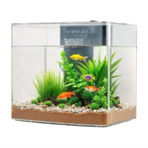 fish tank aquarium, 3.5 gallon arch ultra clear gpps starter smart tank adjustable 3 color lighting, self cleaning system fishbowl for freshwater & saltwater fish home, office, or pet use