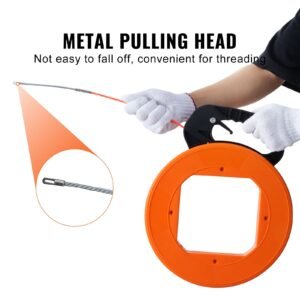 fish tape, 100 foot, 1/4 inch, pet wire puller with optimized housing and handle, easy to use cable puller tool, flexible wire fishing tools for walls and electrical conduit, non conductive