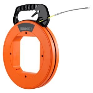 fish tape, 100 ft, 1/16 inch, fiberglass wire puller with optimized housing and handle, easy to use cable puller tool, flexible wire fishing tools for wall and electrical conduit, non conductive