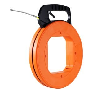 fish tape, 100 ft, 1/16 inch, fiberglass wire puller with optimized housing and handle, easy to use cable puller tool, flexible wire fishing tools for wall and electrical conduit, non conductive