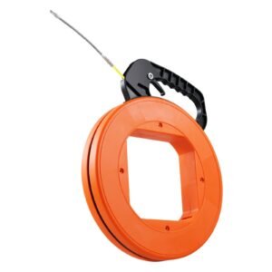 fish tape, 100 ft, 1/16 inch, fiberglass wire puller with optimized housing and handle, easy to use cable puller tool, flexible wire fishing tools for wall and electrical conduit, non conductive
