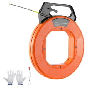 Fish Tape, 100 ft, 3/16-inch, Fiberglass Cable Guide with Enhanced Casing and Grip, User-Friendly Wire Routing Instrument, Bendable Wiring Aid for Walls and Electrical Ducts, Insulating