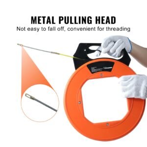 fish tape, 100 ft, 3/16 inch, fiberglass cable guide with enhanced casing and grip, user friendly wire routing instrument, bendable wiring aid for walls and electrical ducts, insulating
