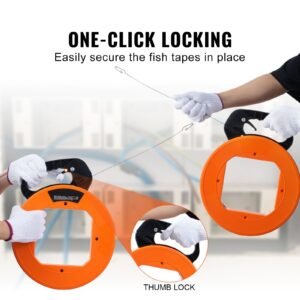 fish tape, 120 foot, 1/8 inch, steel wire puller with optimized housing and handle, easy to use cable puller tool, flexible wire fishing tools for walls and electrical conduit, non conductive