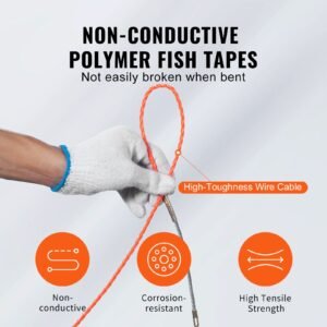 fish tape, 125 foot, 3/16 inch, pet wire puller with optimized housing and handle, easy to use cable puller tool, flexible wire fishing tools for walls and electrical conduit, non conductive