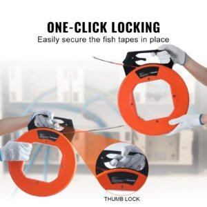 fish tape, 125 foot, 3/16 inch, pet wire puller with optimized housing and handle, easy to use cable puller tool, flexible wire fishing tools for walls and electrical conduit, non conductive