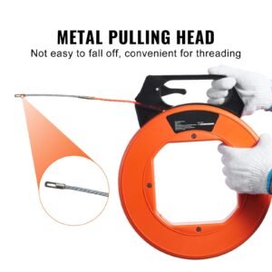fish tape, 125 foot, 3/16 inch, pet wire puller with optimized housing and handle, easy to use cable puller tool, flexible wire fishing tools for walls and electrical conduit, non conductive