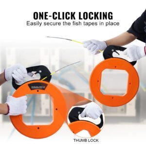 fish tape, 200 ft, 3/16 inch, fiberglass wire puller with optimized housing and handle, easy to use cable puller tool, flexible wire fishing tools for wall and electrical conduit, non conductive