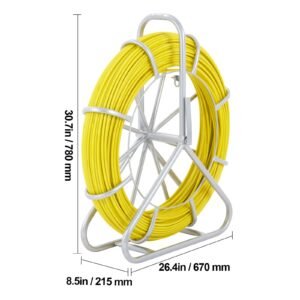 fish tape fiberglass, 492 ft, 5/16 in, duct rodder fishtape wire puller, cable running rod with steel reel stand, 3 pulling heads, fishing tools for walls and electrical conduit, non conductive