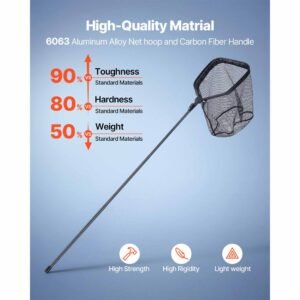 fishing net, foldable landing nets with telescopic handle, portable lightweight carbon fiber long fish gear, nylon covered pvc, durable and fish friendly, for kayak boat bank pond, gifts for men