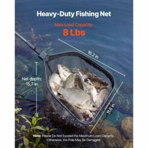 fishing net, foldable landing nets with telescopic handle, portable lightweight carbon fiber long fish gear, nylon covered pvc, durable and fish friendly, for kayak boat bank pond, gifts for men